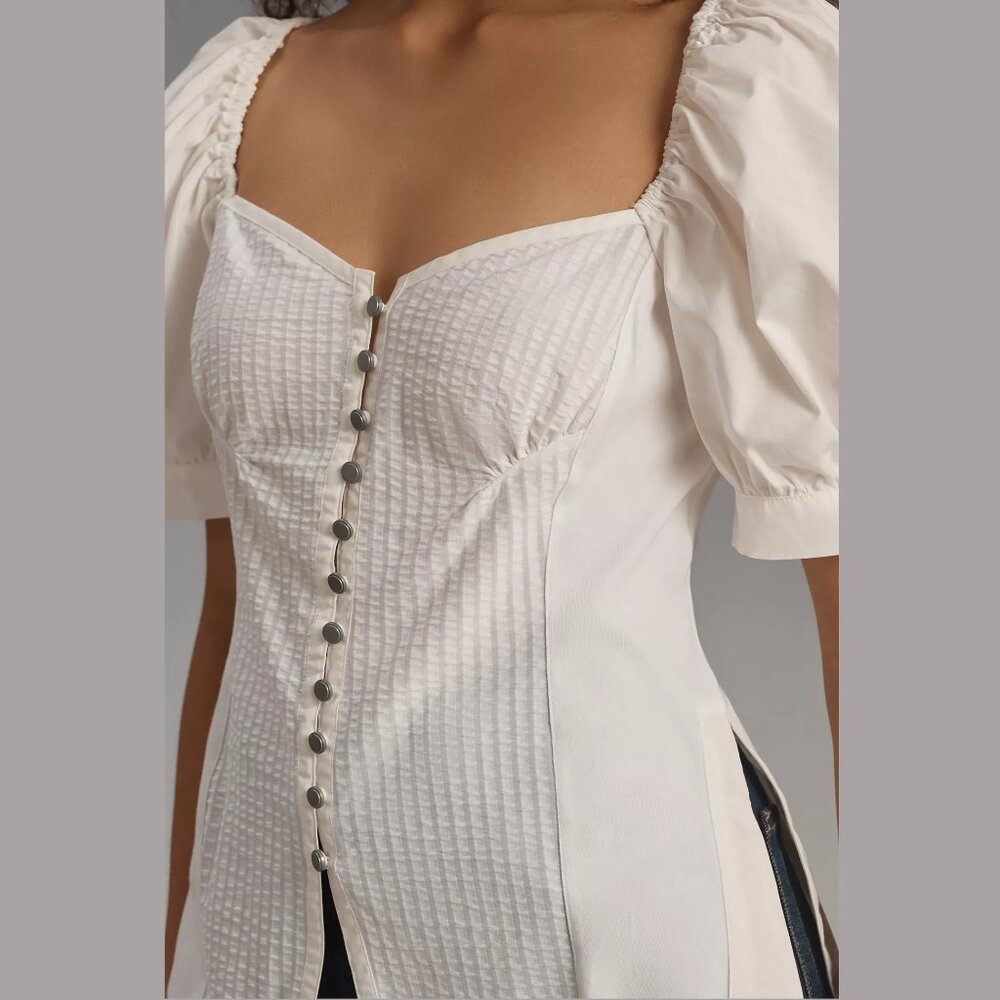 Anthropologie Maeve Puff-Sleeve Sweetheart Top White M - Picture 3 of 8